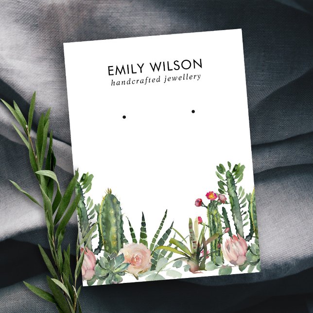 CARTÃO DE VISITA CACTUS BLUSH PROTEA FOLIAGE STUD EARRING EXIBIÇÃO  (Criador carregado)