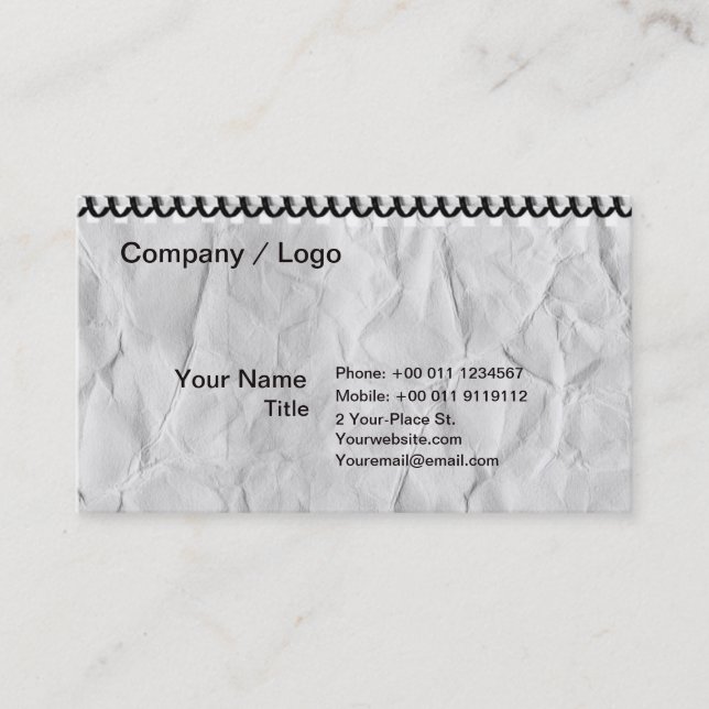 Cartão De Visita caderno de papel velho com espiral (Frente)