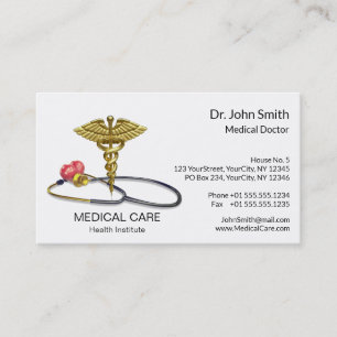Cartão De Visita Caduceu de Ouro Médico & Estetoscópio com Coração