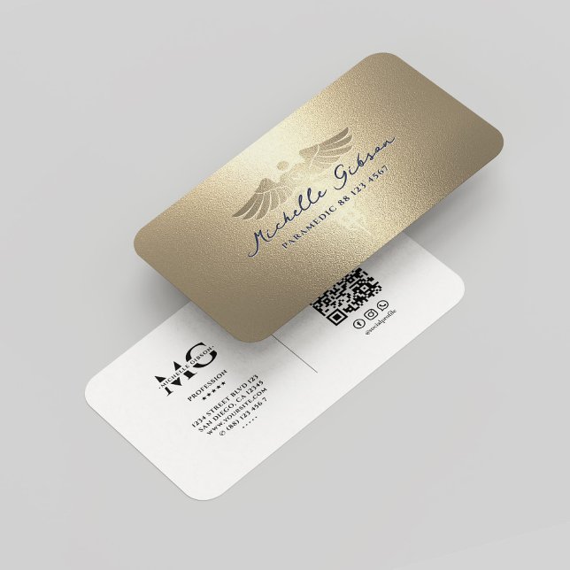 Cartão De Visita Caduco Médico Moderno Monograma Branco Dourado (Modern Medical Caduceus Monogram Gold White Business Card
)