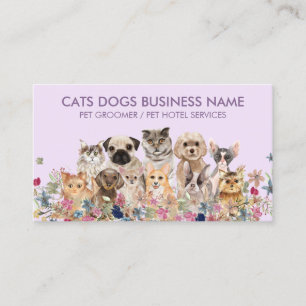 Cartão De Visita Cães e Gatos de flores Lilás Roxo