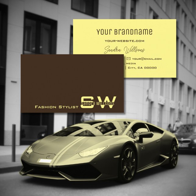 Cartão De Visita Café Castanho e Creme simples com monograma (Criador carregado)