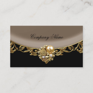 Cartão De Visita Café Preto Dourado Marrom Elegante Perfil Butique