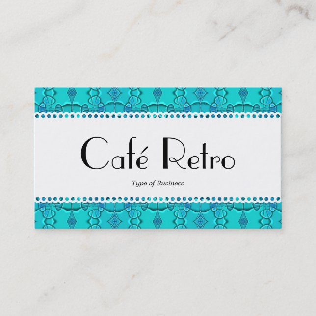Cartão De Visita Café Retro (Scalloped) - Festival Azul Aqua (Frente)