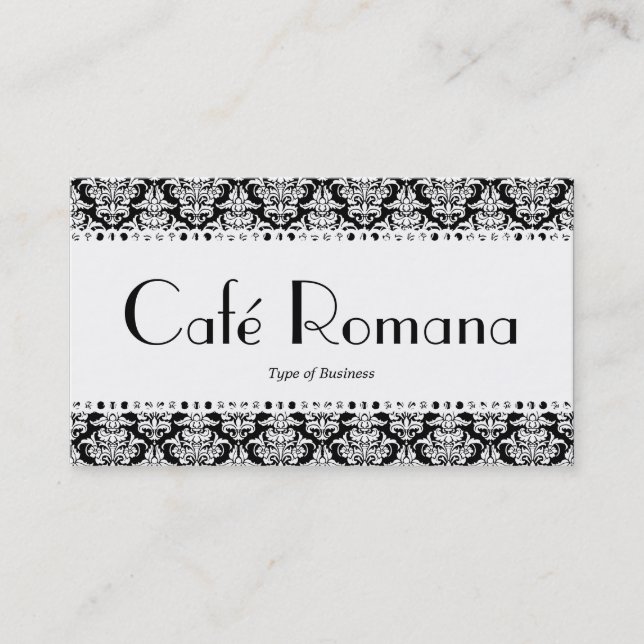Cartão De Visita Café Romana (Scalloped) White Damask (Frente)