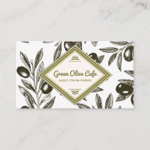 Cartão De Visita Café rústico da ilustração dos ramos de olivei