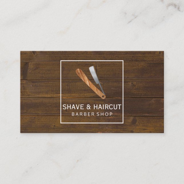 Cartão De Visita Caixa Branca de Madeira Rústica Razor (Frente)