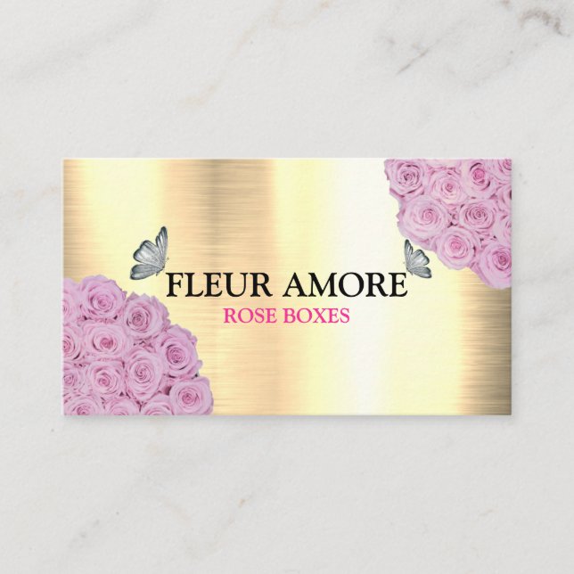 Cartão De Visita Caixa de Flores de Rosa de Presente (Frente)