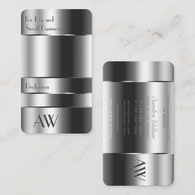 Cartão De Visita Caixa de Prata de Alumínio com Captura de Olhos co (Frente/Verso)