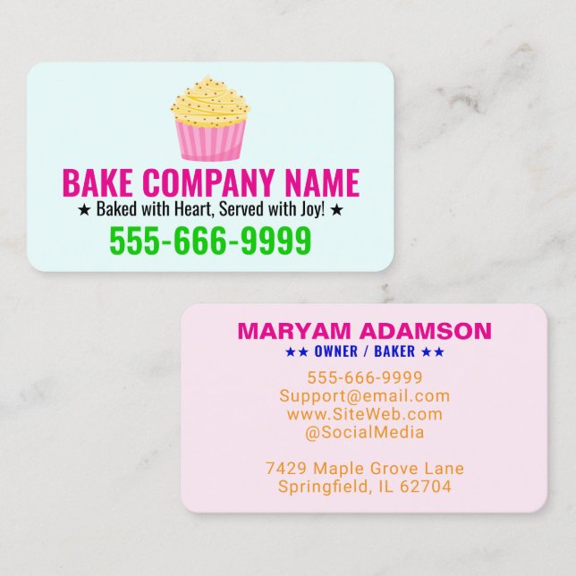 Cartão De Visita Cake Bakery Logo & Slogan | Professional Company (Frente/Verso)