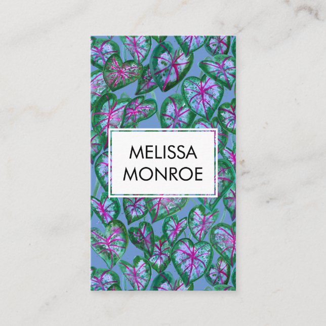 Cartão De Visita Caládio Deixa Aquarela Tropical Negrito Botânica (Frente)