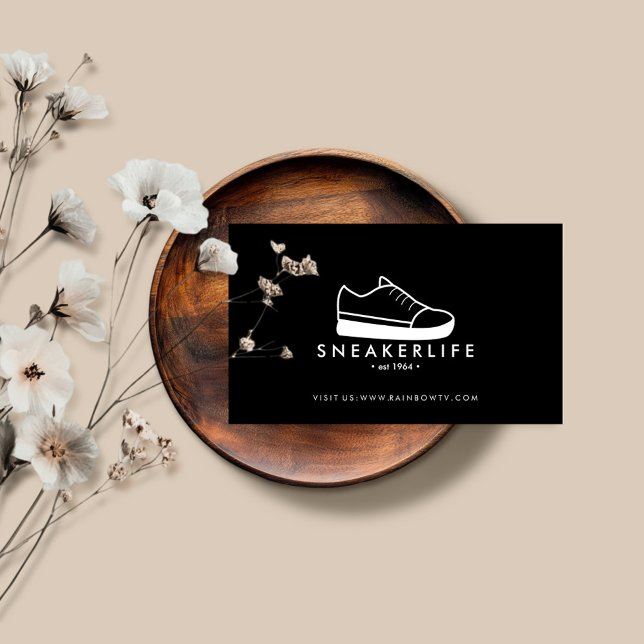 Cartão De Visita Calçado desportivo de tênis preto desenhado à mão (Criador carregado)