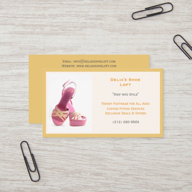Cartão De Visita Calçados de moda amarela cor-de-rosa (Frente/Verso In Situ)