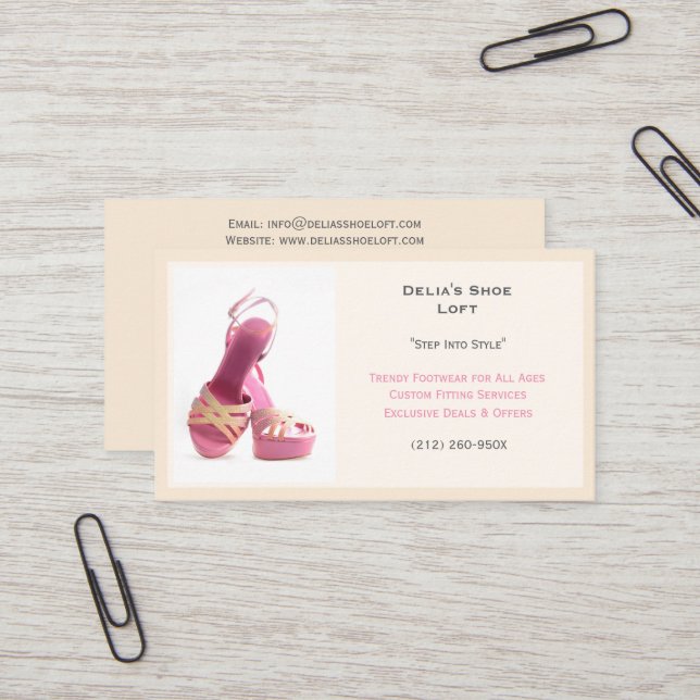 Cartão De Visita Calçados de moda branca cor-de-rosa alto (Frente/Verso In Situ)