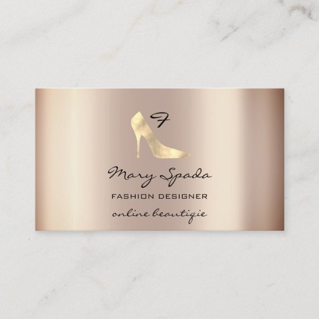 Cartão De Visita Calçados Monogramas Rosa Heels Logotipo Compro QR  (Frente)