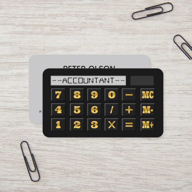 Cartão De Visita Calculadora Dourada e Cinza Preta Contabilista de  (Frente/Verso In Situ)