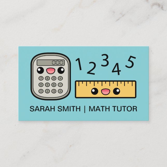 Cartão De Visita Calculadora Fofa e Régua Tutor de Matemática (Frente)