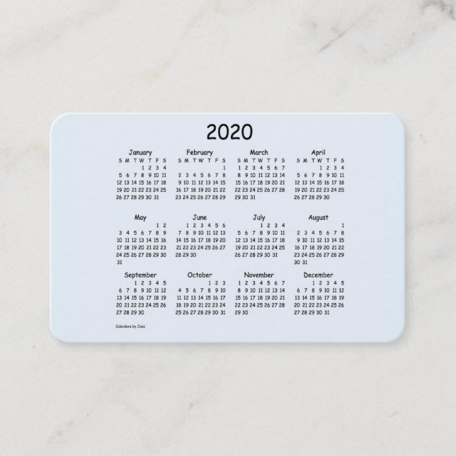 Cartão De Visita Calendário 2020 de Janz Alice Blue Euro (Frente)