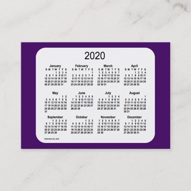 Cartão De Visita Calendário 2020 Roxo de Janz (Frente)