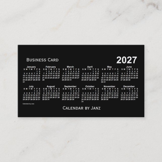 Cartão De Visita Calendário Branco Neon 2027 por Janz (Frente)