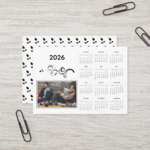 Cartão De Visita Calendário de Fotografias de 2026 Moderno com Folh