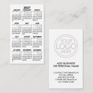 Cartão De Visita Calendário Mini Branco Mínimo 2027 com Logotipo