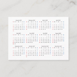 Cartão De Visita Calendário Miniatura 2027 Início no DOMINGO Fonte 