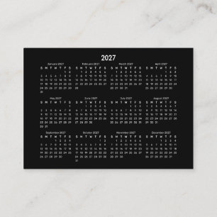 Cartão De Visita Calendário POCKET Mini 2027 Começa no DOMINGO PRET