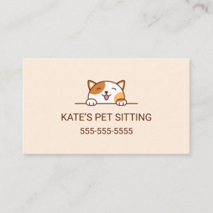 Cartão De Visita Calico Cat Peeking Pet Sitting Service