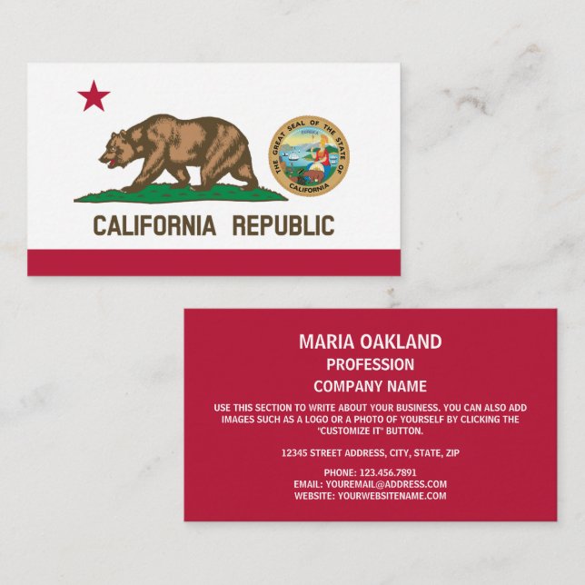 Cartão De Visita California Flag & Seal, Flag, California (Frente/Verso)