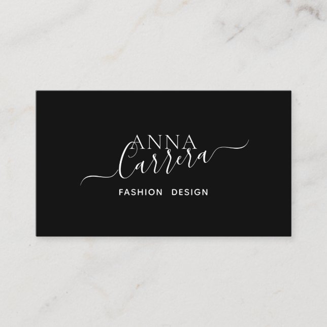 Cartão De Visita Caligrafia Branca Negra Mínima de Luxo (Frente)