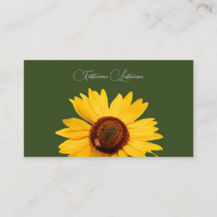 Cartão De Visita Caligrafia de girassol amarelo-Floral verde-escuro