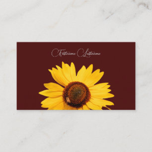 Cartão De Visita Caligrafia de girassol amarelo-Floral vermelho-esc