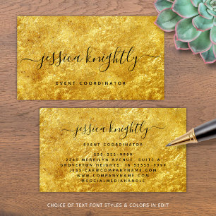 Cartão De Visita Caligrafia de Script Elegante - Swash Preto Dourad