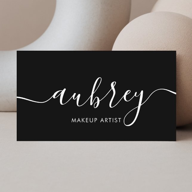 Cartão De Visita Caligrafia de Script Sofisticada - Preto Mínimo (Criador carregado)