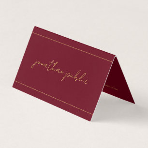 Cartão De Visita Caligrafia Elegante Personalizada Vermelha e Doura