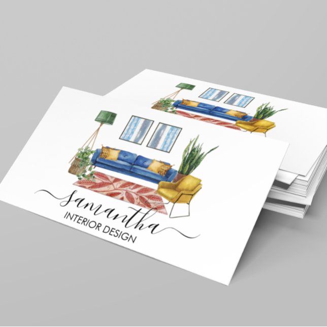 Cartão De Visita Caligrafia Manuscrita Aquarela Design Interior (Criador carregado)