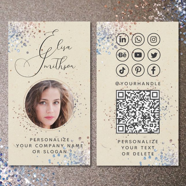 Cartão De Visita Caligrafia moderna Código QR de Mídia Social Adici (Criador carregado)