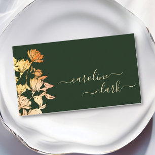 Cartão De Visita Caligrafia Sinal Floral Elegante Verde Azul