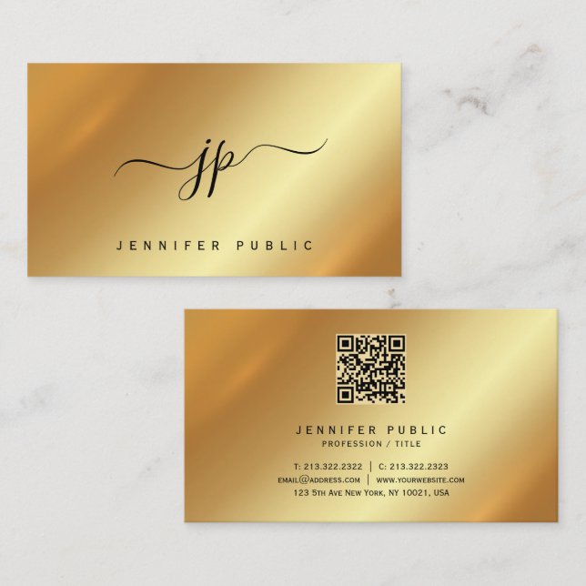 Cartão De Visita Calligraphy Monogram Gold Premium Silk Luxury (Frente/Verso)