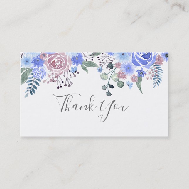 Cartão De Visita Calligraphy script Wedding THANK YOU Blue (Frente)