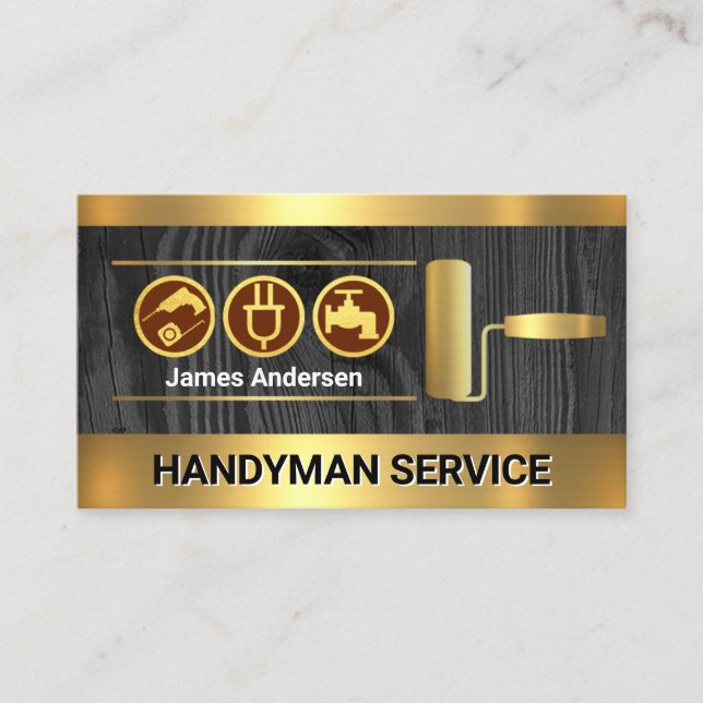 Cartão De Visita Camadas de Pincel Dourado de Madeira (Frente)