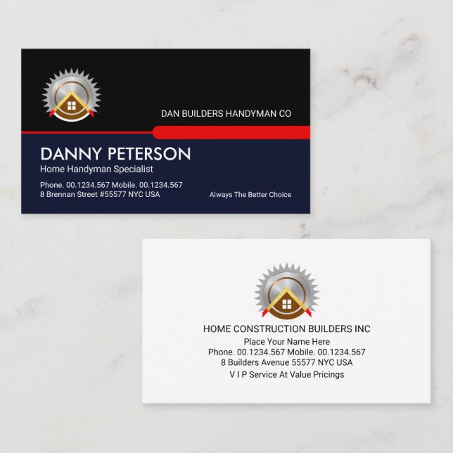 Cartão De Visita Camadas do Handyman Azul-Preto Retroativo (Frente/Verso)