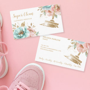 Cartão De Visita Câmara de Limpeza Maid Com Folga Dourada