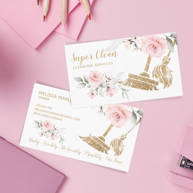Cartão De Visita Câmara de Limpeza Maid Que Estimula Douradas Empre (Criador carregado)