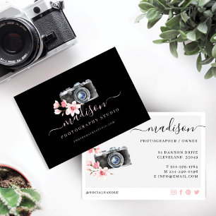 Cartão De Visita Câmara de Vintage com Aquarela e Fotografia Floral