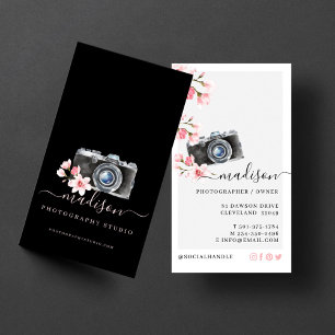 Cartão De Visita Câmara de Vintage com Aquarela e Fotografia Floral