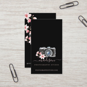 Cartão De Visita Câmara de Vintage com Aquarela Foto Floral Preta