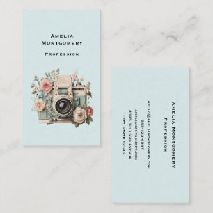 Cartão De Visita Câmera com Imagem Retro Pastel de Flores