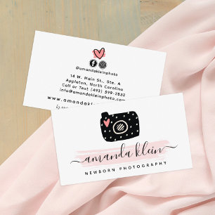 Cartão De Visita Câmera de Fotógrafo Mínima e Bonita Preta e Rosa